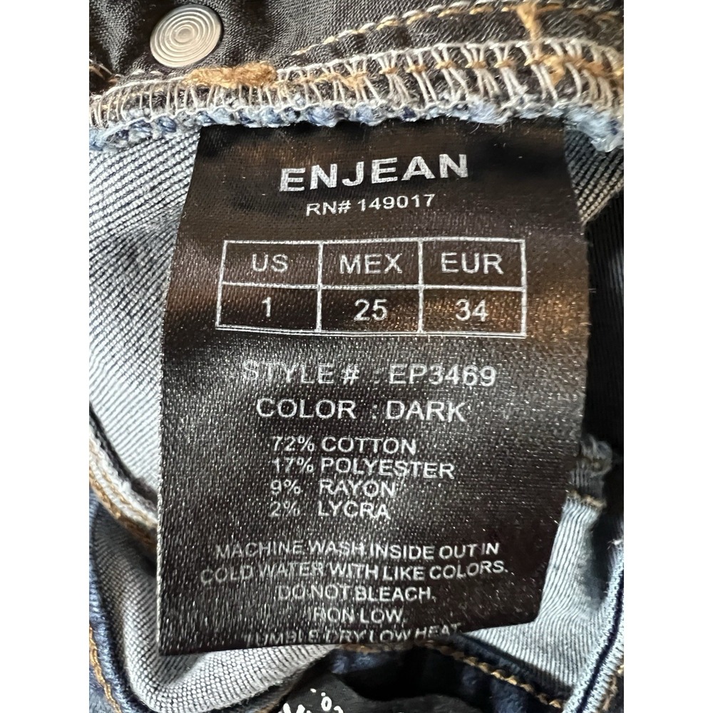 ENJEAN DENIM CO Y2K Skinny Jeans Sz 1 Dark Blue Booty Shaping Stretchy #F - Picture 8 of 12